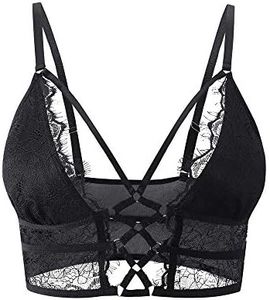 Buitifo Womens Cami Bra Criss Cross Eyelash Crop Top Bra Sexy Vest Bralette Busiter Lingerie, Black, Large