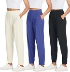 3 Pack Womens Pants Athletic Sweatpants Joggers Yoga Pajama Hiking Golf Gym Lounge Casual Pockets Sleep Activewear Running Summer Workout High Waisted Teen Active Athleisure Ribbed Ladies PJ