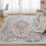 CHOSHOME Machine Washable Rugs for Living Room Large Vintage Area Rugs for Bedroom Short Pile Rugs Non Slip Carpet Traditional Soft Oriental Rug for Kitchen Dining 120x170cm Multicolour Faux Wool Rug