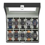 SONGMICS Watch Box, 10-Slot Watch Case, Watch Box Organizer, Black Synthetic Leather, Greenish Gray Lining UJWB010BK