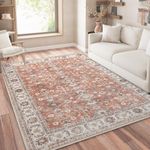 JINCHAN Area Rug 6x9 Hallway Brick Red Vintage Rug Traditional Area Rug Kitchen Rug Retro Floor Cover Thin Rug Distressed Floral Print Indoor Mat Bedroom Living Room