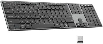 Wireless Bluetooth Keyboard Full Size, Quiet Slim Multi-Device USB Rechargeable Cordless QWERTY Keyboard with Number Pad