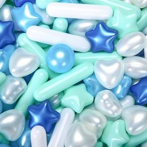 Heopeis Ball Pit Balls for Toddlers, 150 Pcs Blue Balls for Ball Pits Star and Hearts Different Shapes Plastic Toy Balls for Baby Toddler Birthday, Playpen Play Tent, Baby Pool Toys, Party Decoration