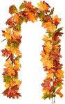 Artiflr 2 Pack Fall Maple Leaf Garland Artificial Maple Garland, Autumn Hanging Fall Leave Vines for Indoor Outdoor Wedding Thanksgiving Dinner Party Decor