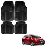 Autokaar Rubber Car Foot Mat for Honda Jazz (Set of 4, Black)