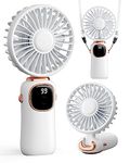 Portable Handheld Fan, 4000mAh Battery Operated Fan with LED Display, Handheld/Neck/Desk 3 in 1 Personal Small Fan, 90° Foldable Desk Fan with Base, 5 Speed Lash Fan Makeup Fan White
