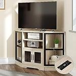 YITAHOME 50 Inches Corner TV Stand w/Power Outlet, Entertainment Center TV Media Console Table with 6 Open Storage Shelve for Living Room, Bedroom, Industrial Corner TV Stand, 47" White Oak