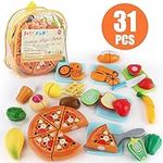 JoyGrow 31PCS Cutting Toys Play Food Fruits Vegetable Kitchen Playset Educational Learning Toy Boy Girl Kid with Backpack Storage