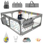 Baby Playpen with Mat 75"*59", Extra Large Playpen for Babies and Toddlers with Storage Bag, BPA-Free, Non-Toxic, Safe No Gaps Playards for Babies, Sturdy Safety Play Yard for Indoor Outdoor Fun, Grey