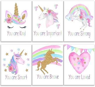 Unicorn Wall Decor For Girls Bedroom, Rainbow Unicorn Wall Art for Kids Girls Room Decor 6 Pieces, 8x10inch Unframed Posters, 02