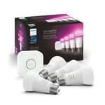 Philips Hue White &Colour Ambiance 10.5W (75W) A19 Base E26 LED Smart Bulb, Colour Changing, Bluetooth & Zigbee Compatible, Voice Activated with Alexa, Music Sync, Starter Kit 4-Set with Hue Bridge