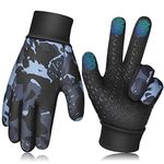 Girls Cycling Football Gloves Waterproof: Kids Thermal Windproof Running Glove Grip Outdoor Sport Mittens Age 6-8 Childrens for Bike Riding Horse Camouflage