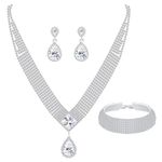 Thunaraz Bridal Jewelry Set for Women Wedding Simple Necklace Teardrop Dangle Earrings Bracelets Bangle Crystal Prom Bridal Bridesmaid Tennis Jewelry Set