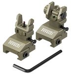 Feyachi S37 Fiber Optic Iron Sights,Red Green Dots Fiber Flip Up Sights,Rail Mount Flip Up Sights,Tool-Free Adjustment Front and Rear Backup Iron Sight-Khaki