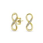 Classic Cubic Zirconia Eternity CZ Accent Pave Romantic Love Knot Symbol Eternity Infinity Stud Earrings For Women Teens Girlfriend Yellow Gold Plated .925 Sterling Silver