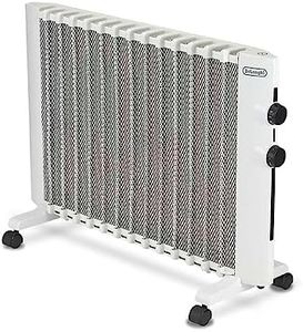 DeLonghi Mica Panel Space Heater, 1500W quiet electric space heater for indoor use, adjustable thermostat, freestanding/easy wall mount, full room heating with built-in safety features, HMP1500 white
