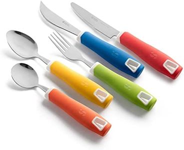 Special Supplies Adaptive Utensils (5-Piece Kitchen Set) Wide, Non-Weighted, Non-Slip Handles for Hand Tremors, Arthritis, Parkinson’s or Elderly Use - Stainless Steel Knives, Fork, Spoons