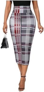 Floerns Women's Plaid Print High Waist Knee Length Bodycon Pencil Skirt Grey Multi Medium