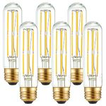 Arberlic 5 Inch Tubular Light Bulb,6W T10 LED Bulb Equivalent E26 led Bulb 60 watt dimmable,Neutral White 4000K,600lm,CRI85+,AC120V,Clear Glass Long E26 Edison Bulb,Flicker-Free,Pack of 6