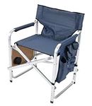 Faulkner Aluminum Director Chair with Folding Tray and Cup Holder, Blue