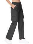 JHMORP Women's Hiking Cargo Pants High Waist Baggy Straight Leg Casual Outdoor Camping Pants with Pockets (Dark Grey,CA M)