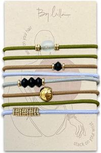 By Lilla Hair Ties No Damage - Galentines Gifts and Updo Hair Accessories - Decorative Ponytail Elastics - Vanity Stretch Bracelet Jewelry for Women - Boutique Fashion Stacks in Gold, Beads (Jasmine)