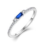 Veshon 925 Sterling Silver Engagement Rings for Women Radiant Cut Created Sapphire Half Eternity Cubic Zirconia CZ Wedding Band Thin Stacking Rings Promise Rings for Her Size 10