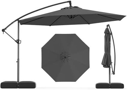 Costway 3m Offset Hanging Umbrella with Base, Patio Cantilever Umbrella w/ Infinite Tilt, 360° Rotation, Crank Handle, Sun-Protective Canopy, Heavy-Duty Outdoor Parasol for Pool Garden Lawn Deck (Gray)