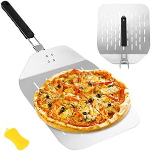 Zawaer Pala per Pizza Corta Forata, Professionale Acciaio Inossidabile, Supporto di una Grande Superficie, con Manico Pieghevole per Forno e Barbecue per Cuocere Pane, più Stabile