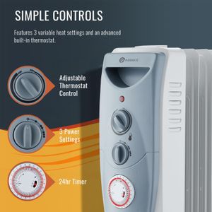 PureMate 2500W Oil Filled Radiator Heater – Portable Electric