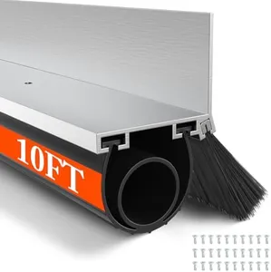 ‌POWLAB Universal Garage Door Seals Kit -10FT EPDM U+O Bottom Rubber Weatherproof Seal & Brush, Pre-Drilled Aluminum Track Retainer Base Kit for Steel/Wooden Doors, Noise Reducing