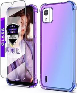 DagoRoo for Nokia C110 4G Case with Tempered Glass Screen Protector, Crystal Clear Flower Pattern Slim Flexible TPU Reinforced Corners Shock-Absorption Case Cover for Nokia C110 4G 2023-Bule Purple