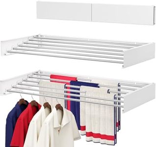 SOLVESTIS Wall Mounted Drying Rack 100CM, Foldable Laundry Drying Rack with Stainless Steel Rods, Retractable Laundry Space Saver for Indoor & Outdoor Use, Include Wall Template