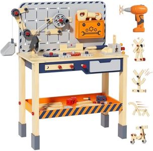 BIERUM Kids Tool Bench - Wooden Toddler Tool Bench with Electric Drill, Kids Workbench Playset with Realistic Tools, Tool Bench for Kids Ages 1-3 3-5, Pretend Play Construction Toy Gift for Toddler