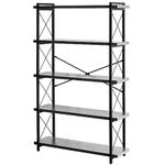 HCHQHS Bookshelf, 5-Tier Industrial Bookcase, Rustic Open Book Shelf, Freestanding Tall Bookshelves with Metal Frame