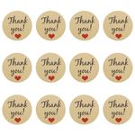 120 Pcs Thank You Stickers, 3.2cm Self-Adhesive Thank You Labels, Kraft Thank You Heart Stickers for Business Packaging Gift Cards