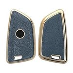 kwmobile Key Case Compatible with BMW 3 Button Car Key Smart Key Cover - TPU and PU Leather Car Fob Cover - Dark Blue/Gold
