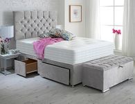 ComfoRest - 5FT King Size Divan Bed with Mattress Included | King Size Divan Bed with Mattress and Ottoman Storage Box | King Size Bed and Mattress Sets | 2 Drawers & 24" Headboard (Seal Grey Naples)