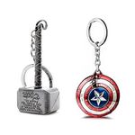 AG MOTO Metal Thor Keychain & Superhero Captain America Metal Premium keychains (Pack of 1) (Thor Hammer Keychain & Captain America rotating shield keychain)