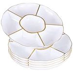 MATANA 15 White 6-Compartment Plastic Trays with Gold Rim, 30cm - 6 Section Food Serving Platters for Party Snacks, Appetizers, Fruits, Nibbles, Condiments - Sturdy & Reusable