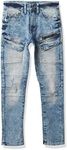 Southpole Boys' Silm Fit Stretchable Biker Denim Pants, Light Blue Zipper Pocket, 14