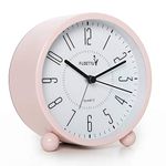 FLOITTUY Super Silent 5 Colors Alarm Clock,Beep Wake Round Alarm Clock with Night Light,Battery Operated,Easy Set,Simple & Retro for Desk, Bedroom and Home Decoration(Pink)