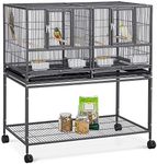 Yaheetech 41.5" Stackable Divided Breeder Breeding Parakeet Bird Cage for Canaries Cockatiels Lovebirds Finches Budgies Small Parrots with Rolling Stand, Black