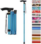 supregear Folding Cane, 5-Level Adjustable Height Walking Stick Lightweight Portable Cane Travel Cane with Wrist Strap and T Handle for Elderly Disabled Men Women