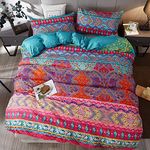 Gafance 3PCS Boho Style Geometric Duvet Cover Sets Double, Indian Flora Printed Quilt Cover 200 X 200 CM, Exotic Checkered Bed Linen Set, Ultra Soft Comforter Cover with Zipper Closure