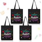 4 Pcs Canvas Teacher Bag Teacher Appreciation Gifts Best Teacher Gifts Inspirational Quote Teacher Tote Bag for Women Thank You Teacher School Tote with Inner Pocket for Graduation Christmas, Black