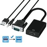 GANA VGA to HDMI Adapter 1080P HD Supported Analog Signal to Digital Signal Convertor Cable with 3.5mm Audio Cable and USB Power Cable for HDTV PC and Laptop …