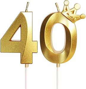 40th Birthday Candles for Cake,Number 40 Gold Candles with Crown, 3D Design Birthday Cake Topper for Women Men Birthday Party Wedding Anniversary Celebration Decorations Supplies
