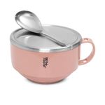 Jaypee Plus Stainless Steel Solid Soup Container Bowl with Steel Lid & Steel Spoon with Holder Pink