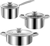 SHEUMNT Stainless Steel pots and Pans Set, 6 PCS Nonstick Induction Kitchen Cookware Set, Works with Induction/Electric and Gas Cooktops, Nonstick, Oven Safe, Camping Cookware